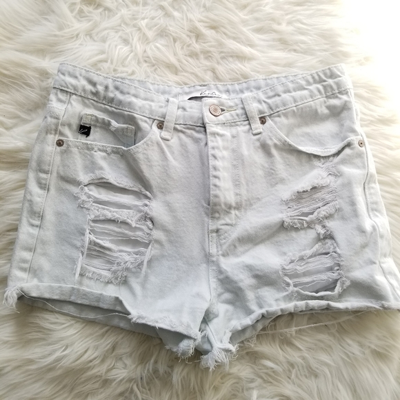 KanCan Light Wash Distressed Denim Shorts Large - Picture 1 of 13